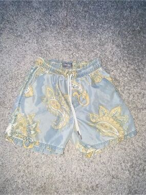 Cotton On Light Blue Swim Shorts with Yellow Paisley Trim
